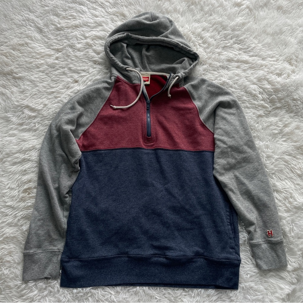 HOMAGE Colorblock Pullover Hoodie in Gray, Maroon & Navy